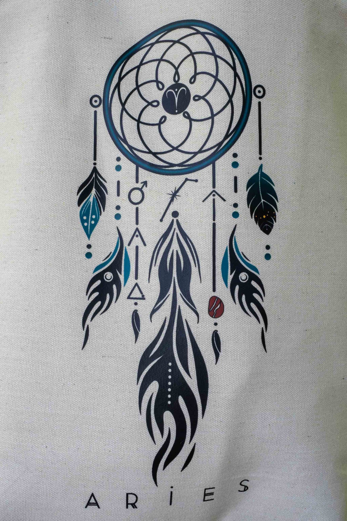 TOTE BAG VIBE ARIES – Bolsa de algodón orgánico con atrapasueños del zodíaco