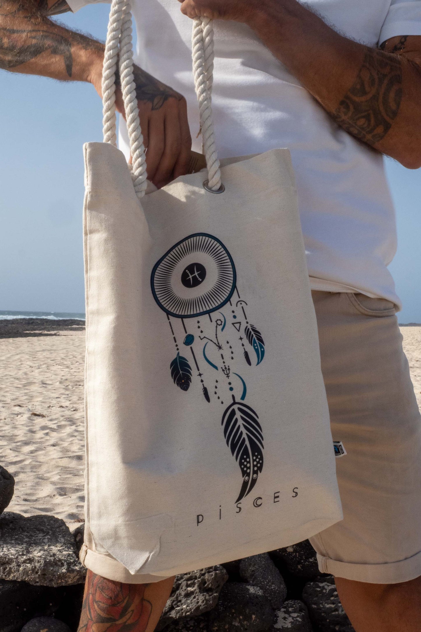 TOTE BAG VIBE PISCIS – Bolsa de algodón orgánico con atrapasueños del zodíaco