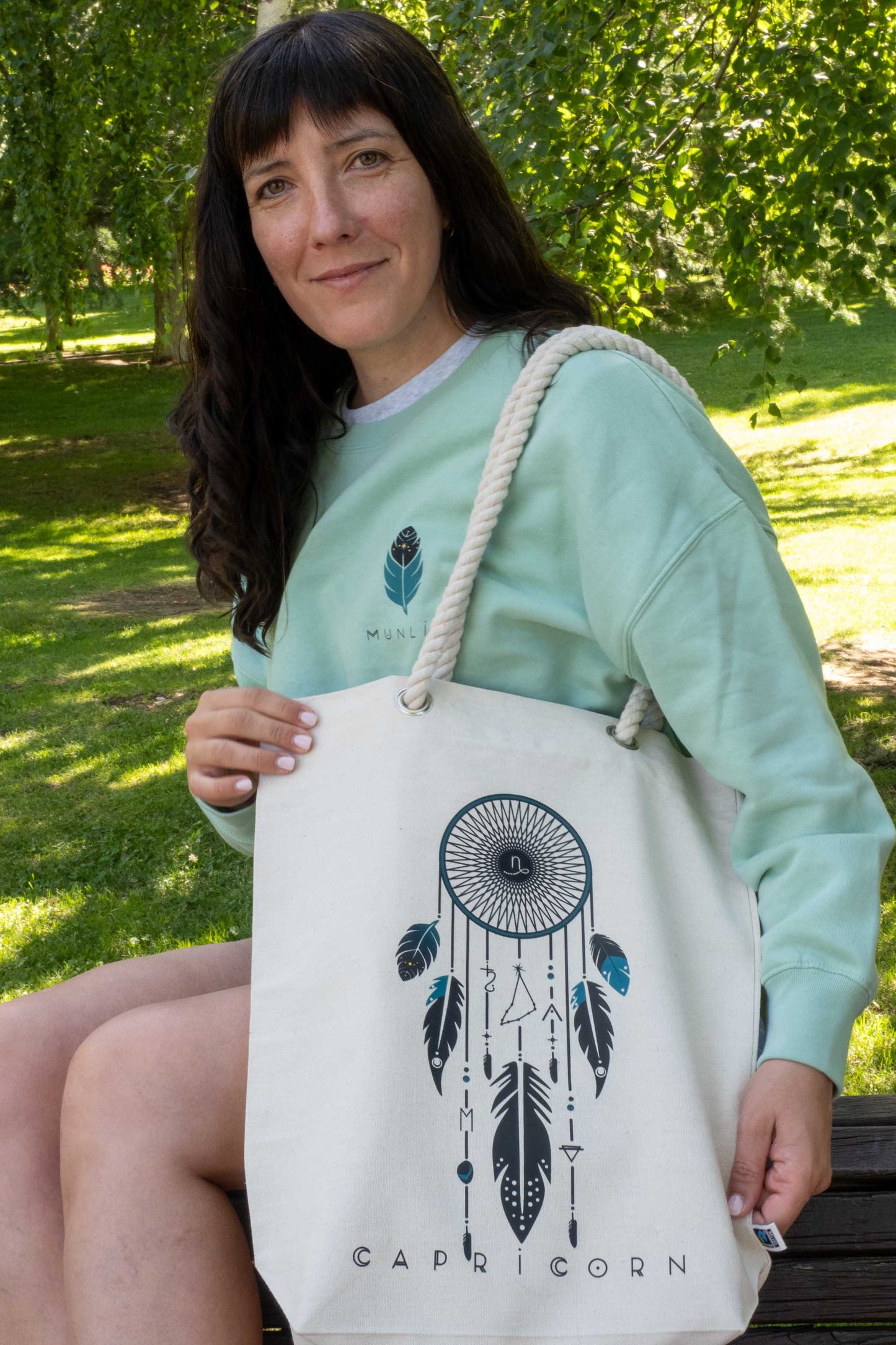 TOTE BAG VIBE CAPRICORNIO – Bolsa de algodón orgánico con atrapasueños del zodíaco