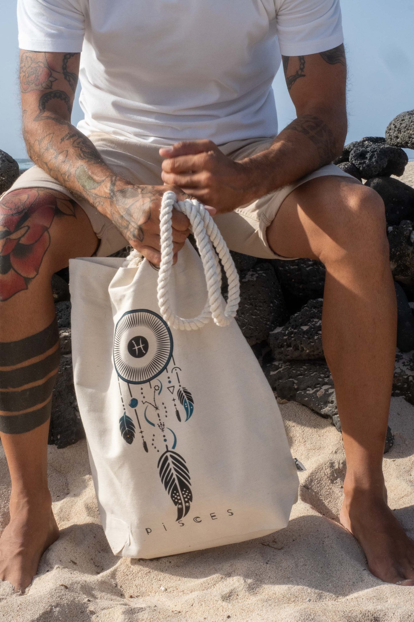 TOTE BAG VIBE PISCIS – Bolsa de algodón orgánico con atrapasueños del zodíaco