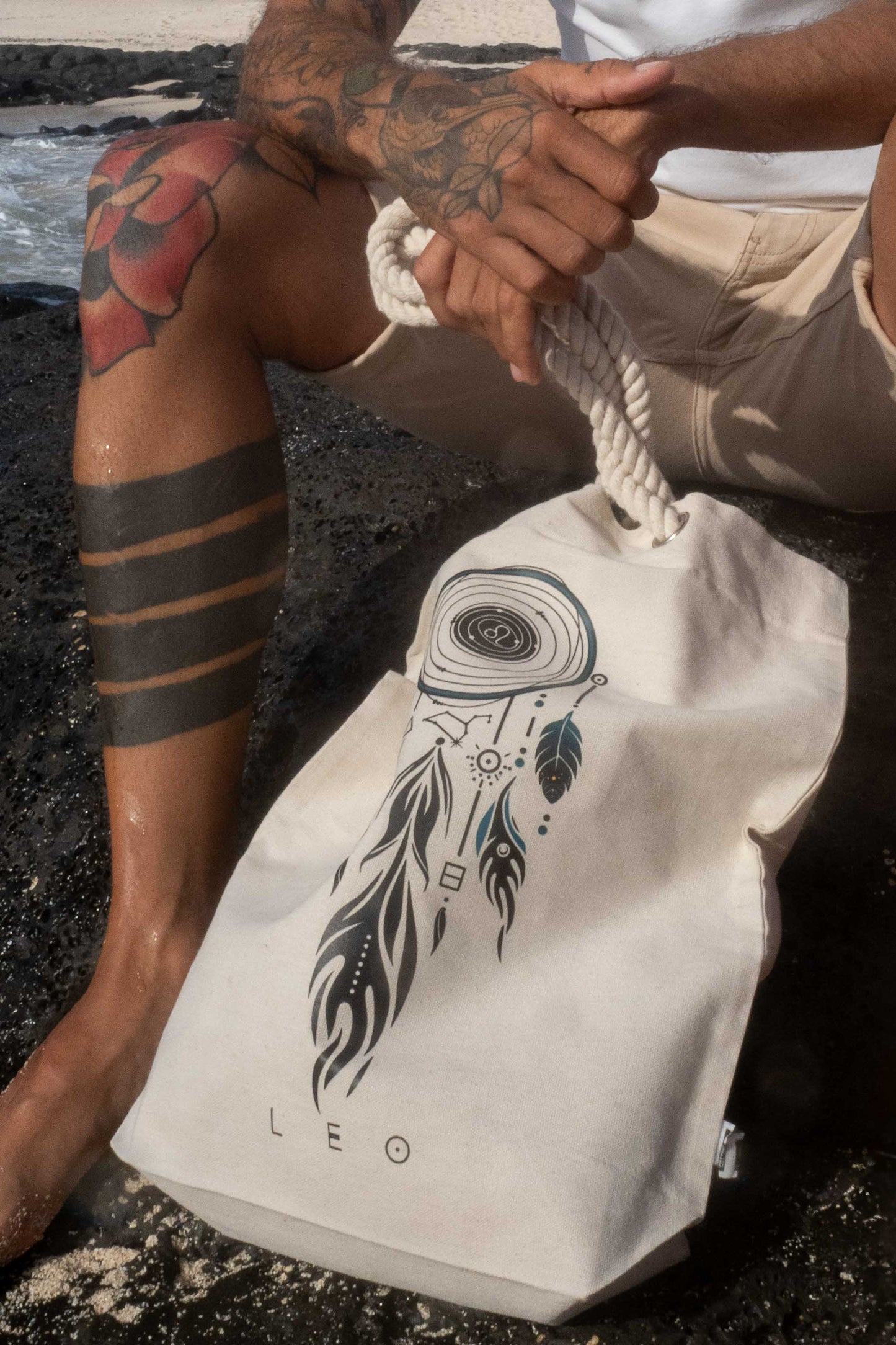 TOTE BAG VIBE LEO – Bolsa de algodón orgánico con atrapasueños del zodíaco