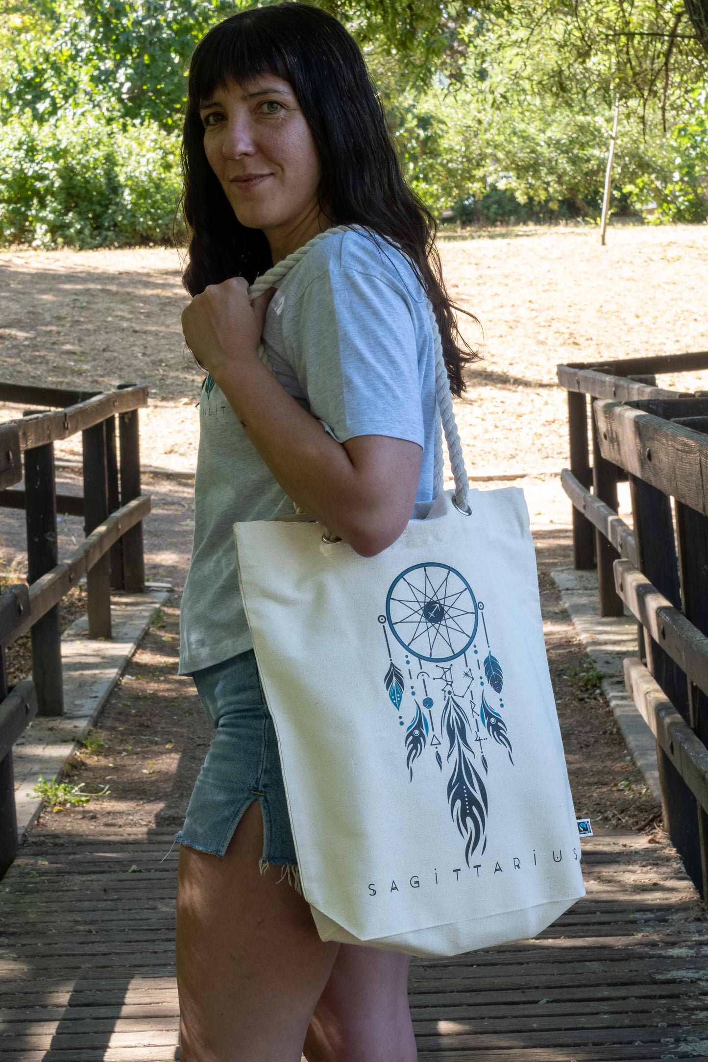 TOTE BAG VIBE SAGITARIO – Bolsa de algodón orgánico con atrapasueños del zodíaco