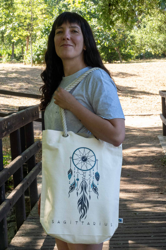 TOTE BAG VIBE SAGITARIO – Bolsa de algodón orgánico con atrapasueños del zodíaco