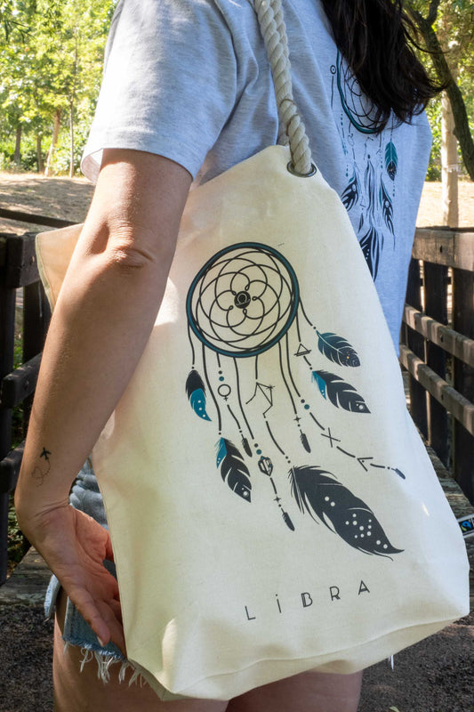 TOTE BAG VIBE LIBRA – Bolsa de algodón orgánico con atrapasueños del zodíaco