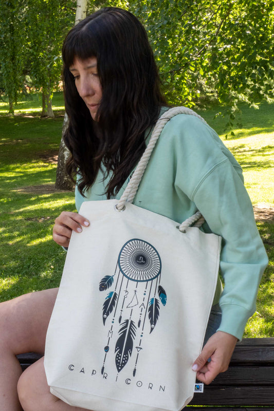 TOTE BAG VIBE CAPRICORNIO – Bolsa de algodón orgánico con atrapasueños del zodíaco
