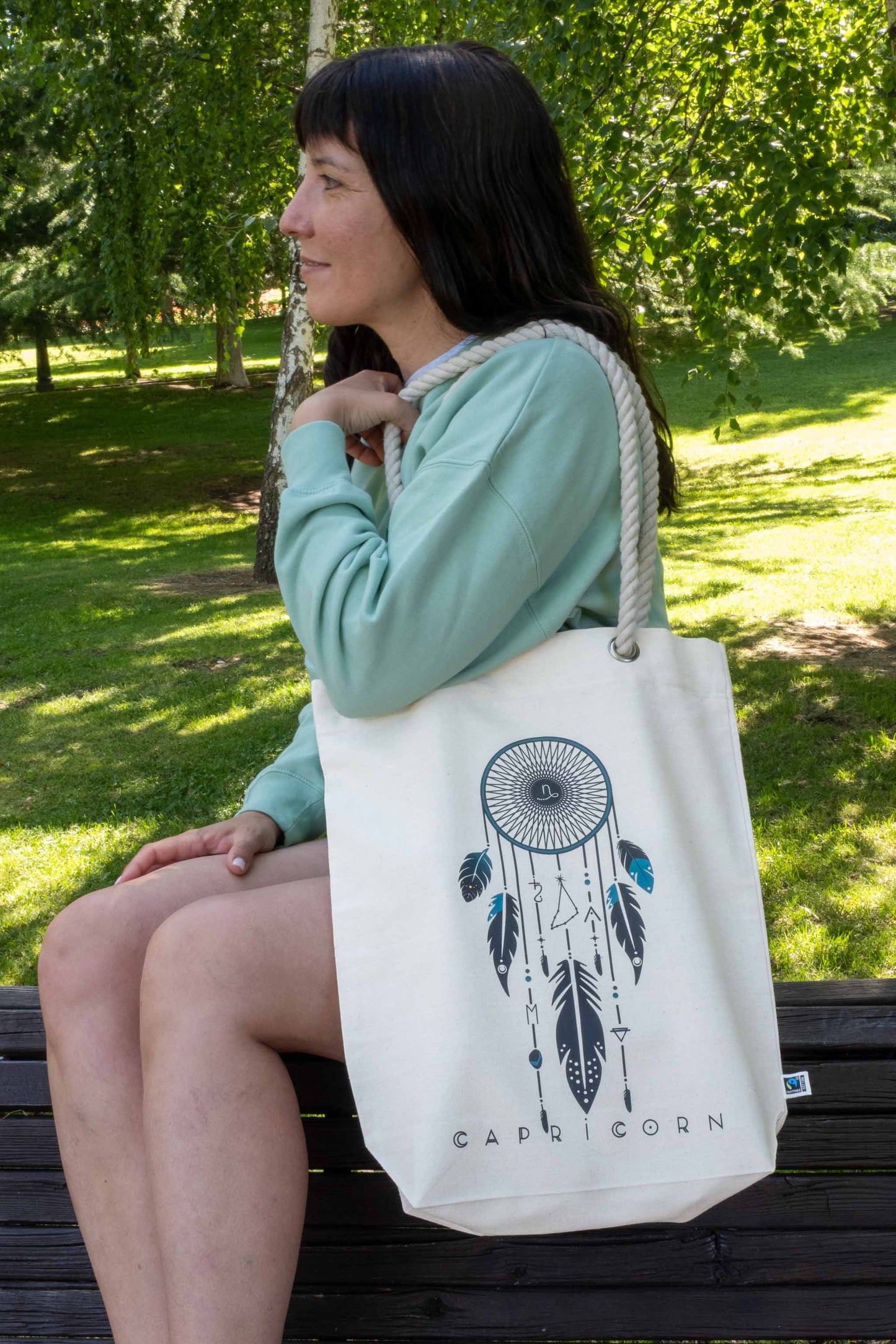 TOTE BAG VIBE CAPRICORNIO – Bolsa de algodón orgánico con atrapasueños del zodíaco