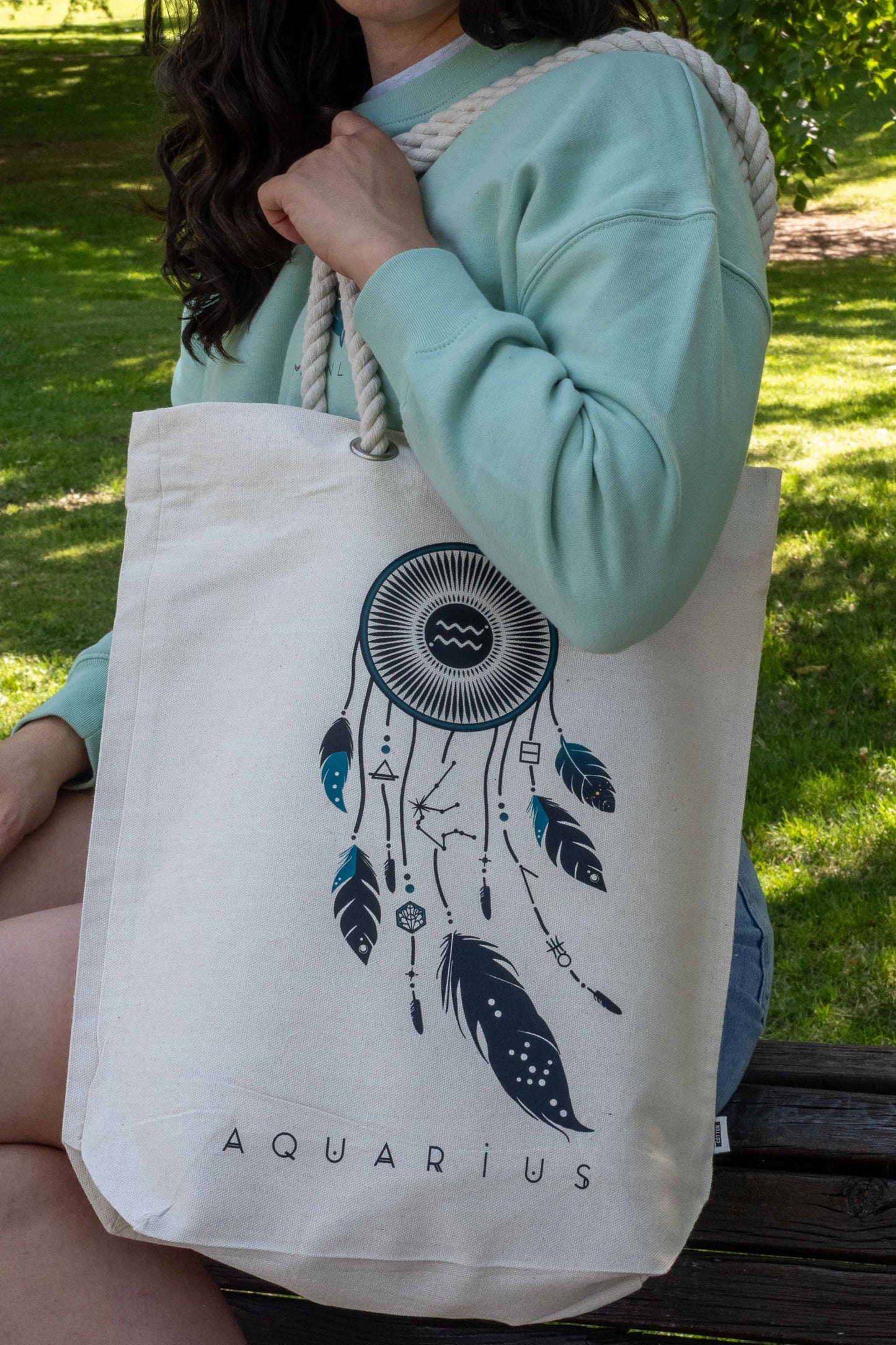TOTE BAG VIBE ACUARIO – Bolsa de algodón orgánico con atrapasueños del zodíaco