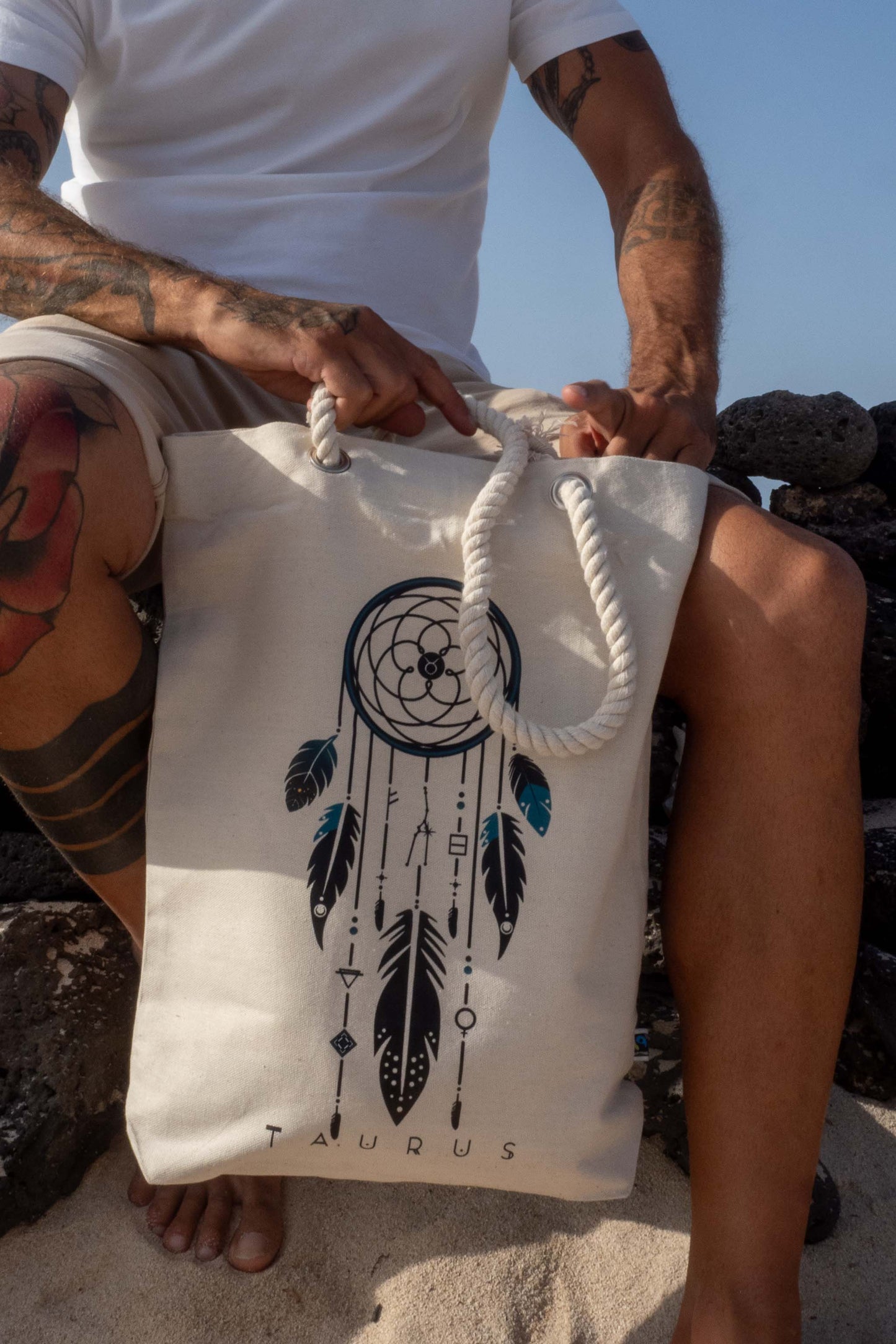 TOTE BAG VIBE TAURO – Bolsa de algodón orgánico con atrapasueños del zodíaco