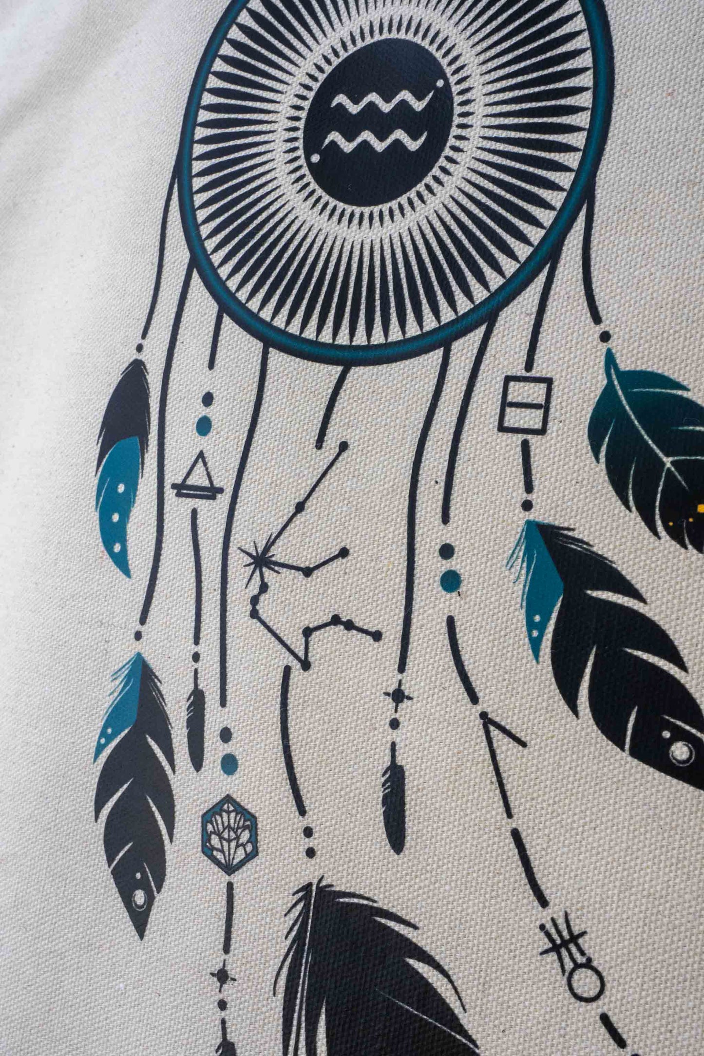 TOTE BAG VIBE ACUARIO – Bolsa de algodón orgánico con atrapasueños del zodíaco