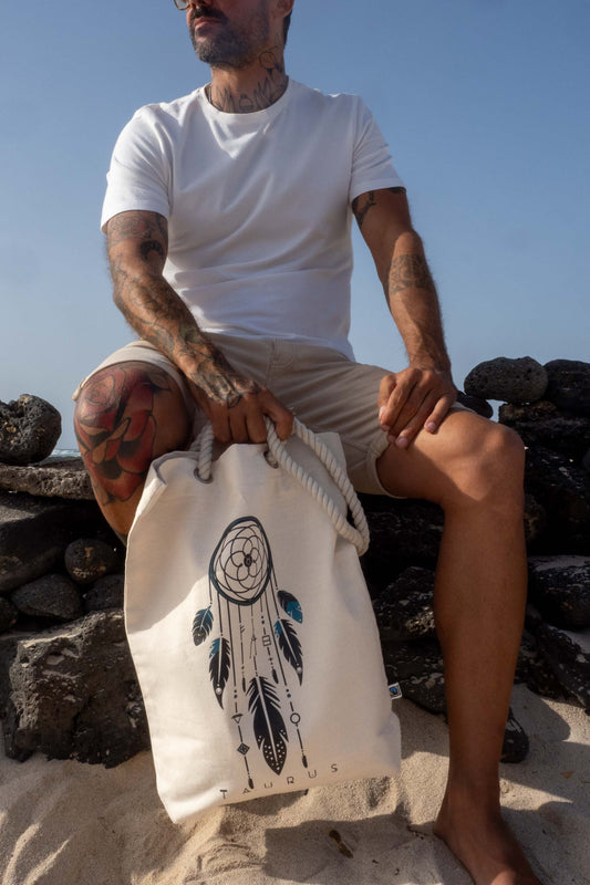 TOTE BAG VIBE TAURO – Bolsa de algodón orgánico con atrapasueños del zodíaco