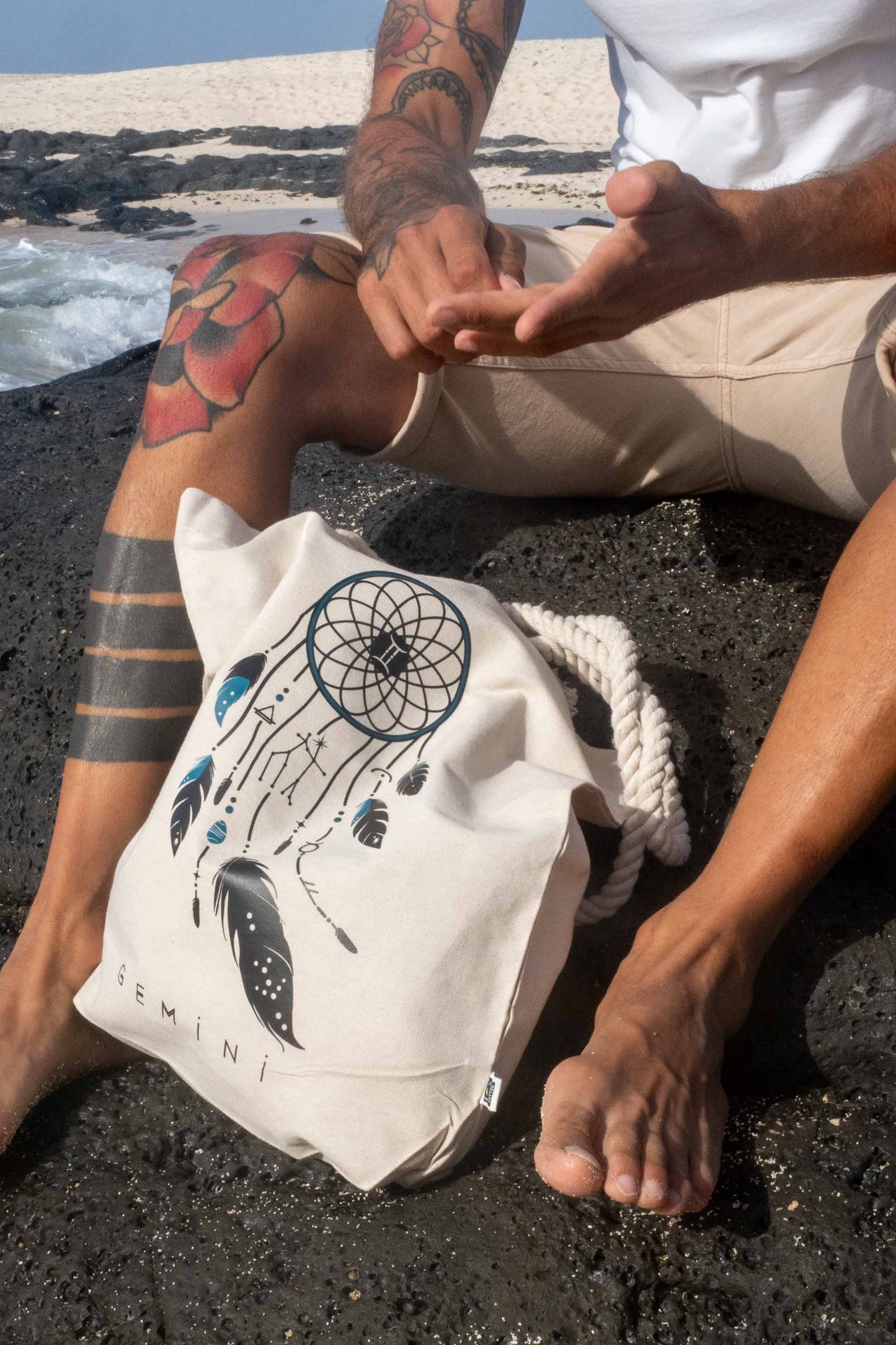 TOTE BAG VIBE GÉMINIS – Bolsa de algodón orgánico con atrapasueños del zodíaco