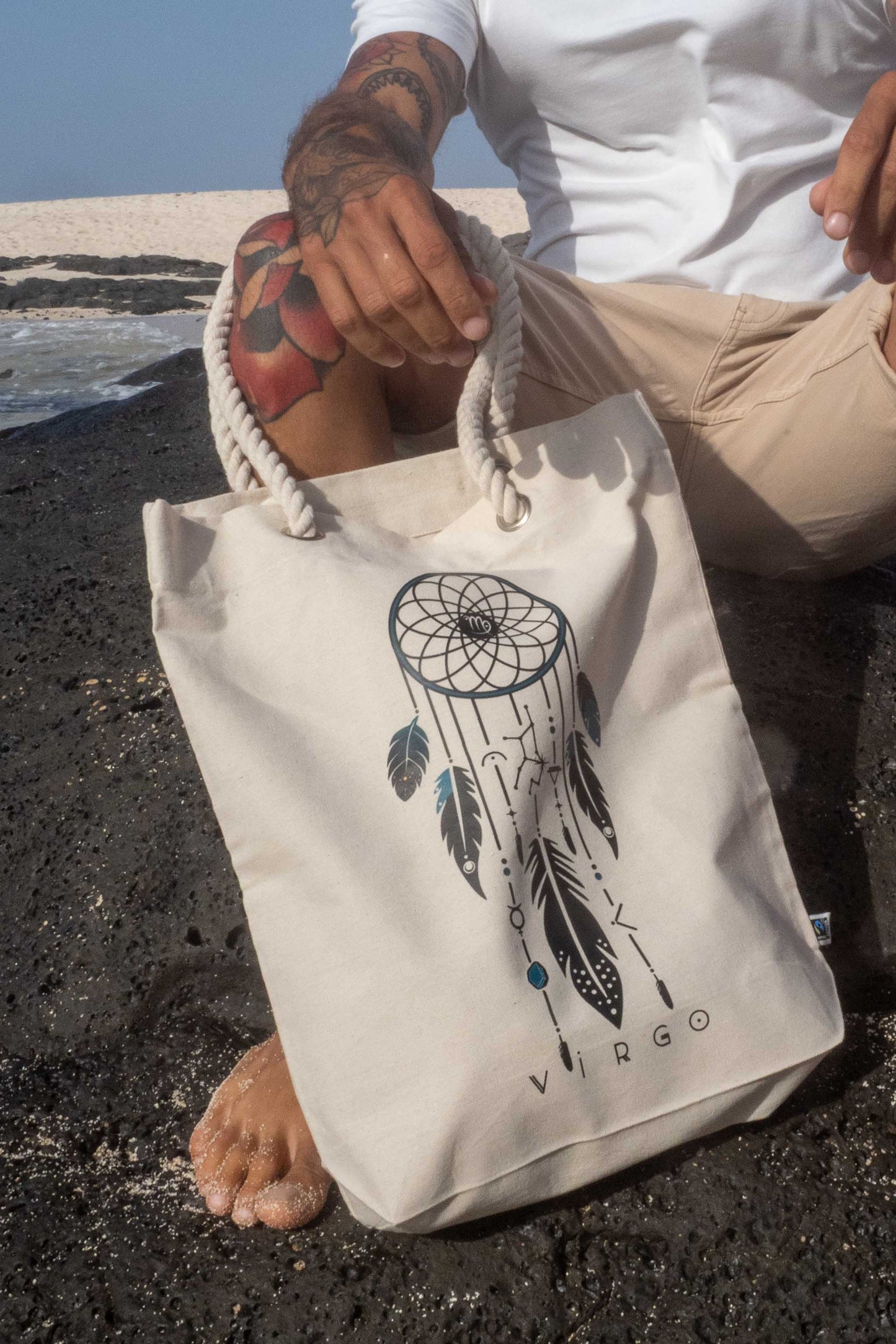 TOTE BAG VIBE VIRGO – Bolsa de algodón orgánico con atrapasueños del zodíaco