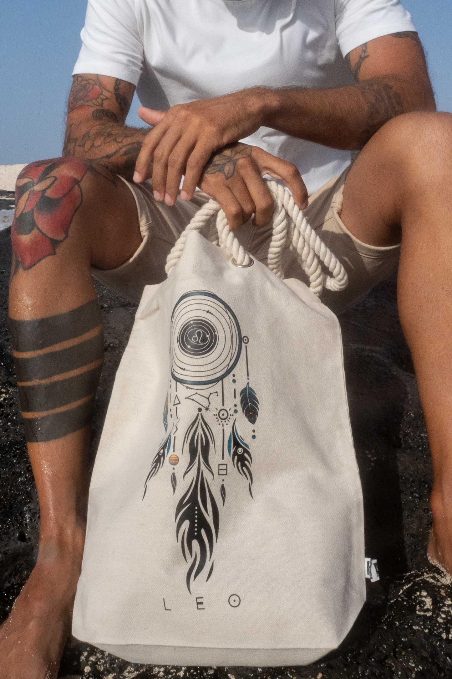 TOTE BAG VIBE LEO – Bolsa de algodón orgánico con atrapasueños del zodíaco